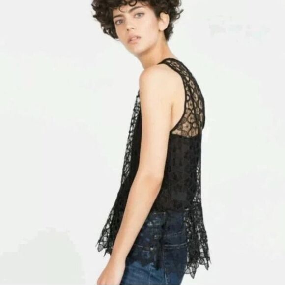 Zara Black Lace Sleeveless Top Sz M - Picture 1 of 6